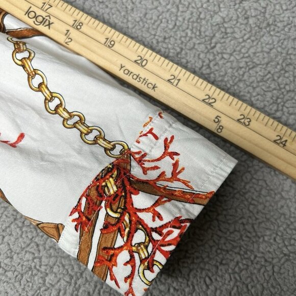 Susan Graver Top 14 Equestrian Chain Print Coastal Starfish Stretch Button Front - Picture 10 of 12